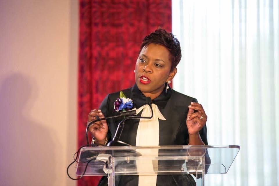 Allison T. Garrett speaking on stage
